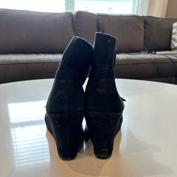 TOMS Black Suede Zippered Wedge - Picture 3 of 4